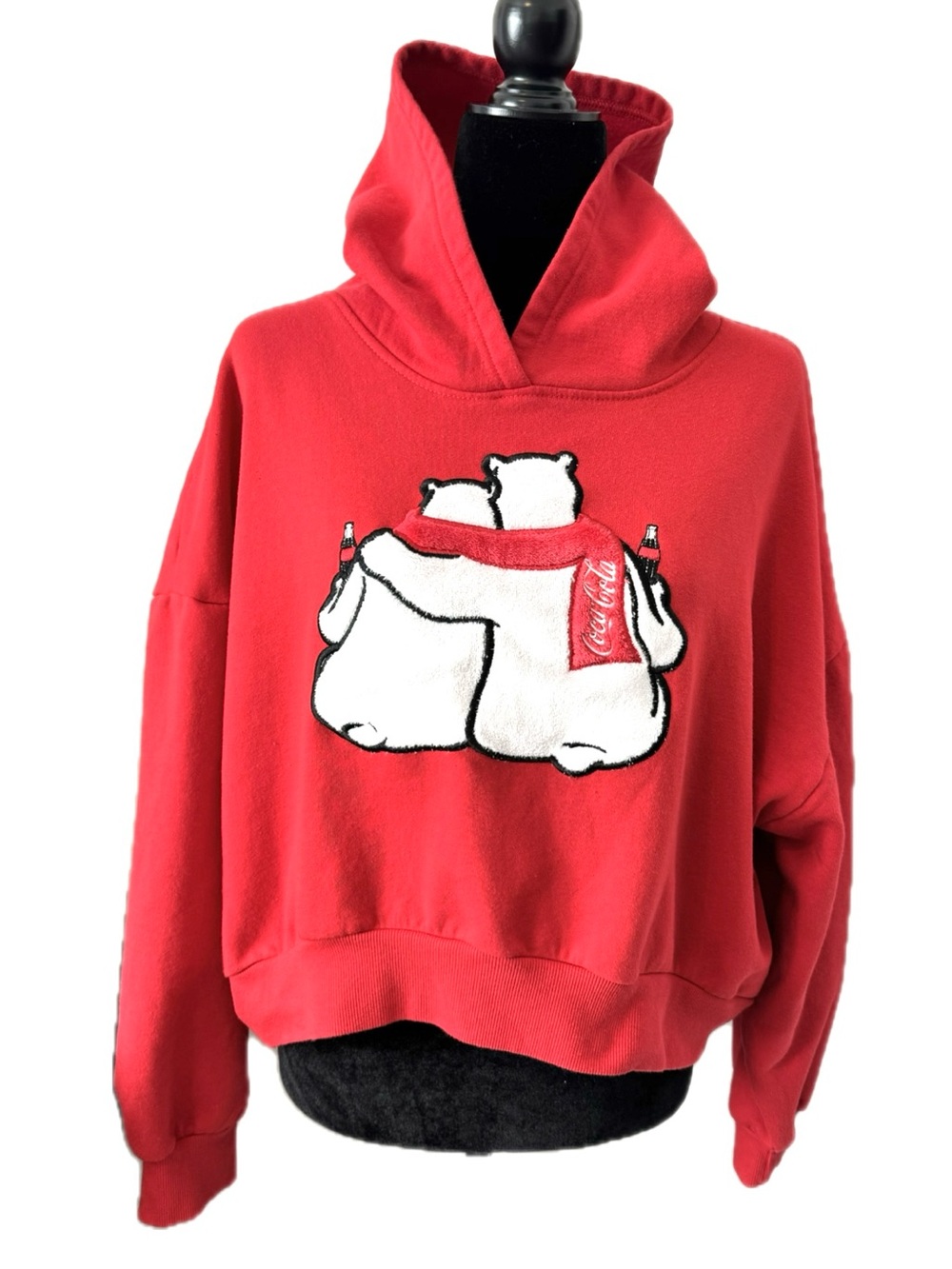 Coca-Cola Polar Bear Graphic Hoodie Red XL Fleece Sweatshirt Coke Holiday
